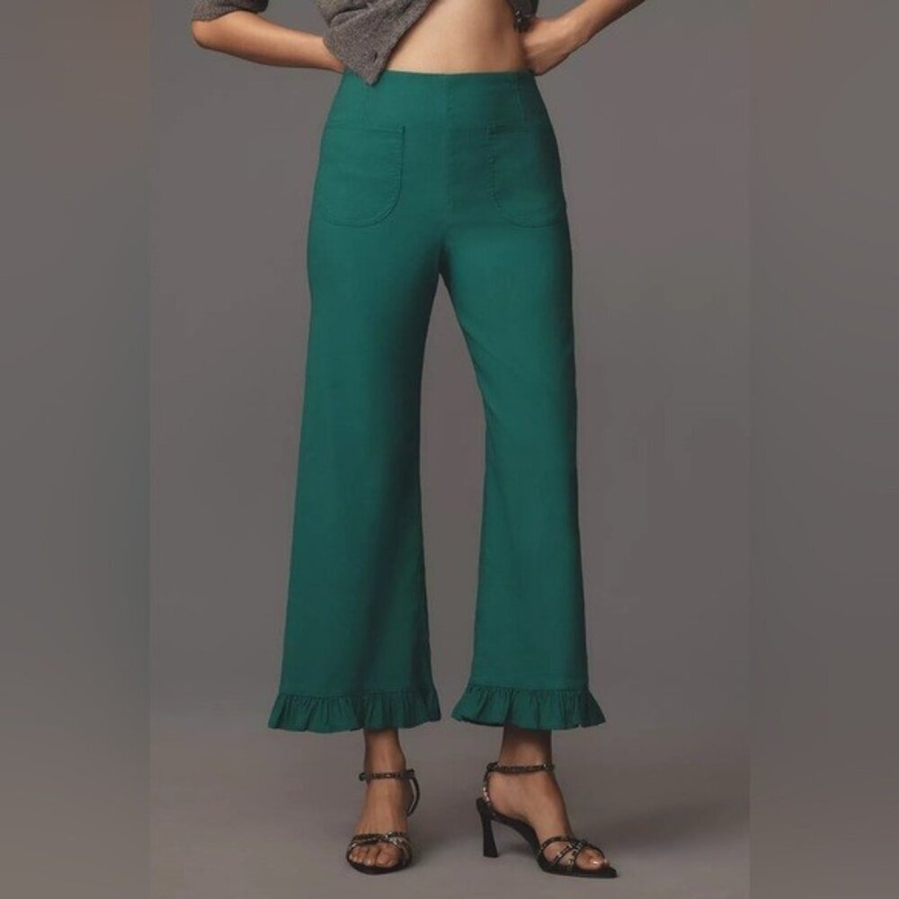 NWT Size 32-The Colette Magic Fabric Ruffle-Hem Crop Wide-Leg Pants (NWT US$130)
